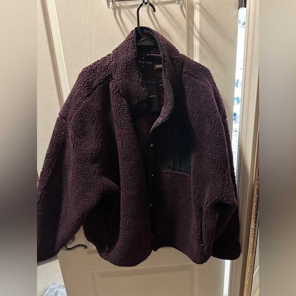Fabletics Sherpa Jacket — Maroon with Black Trim